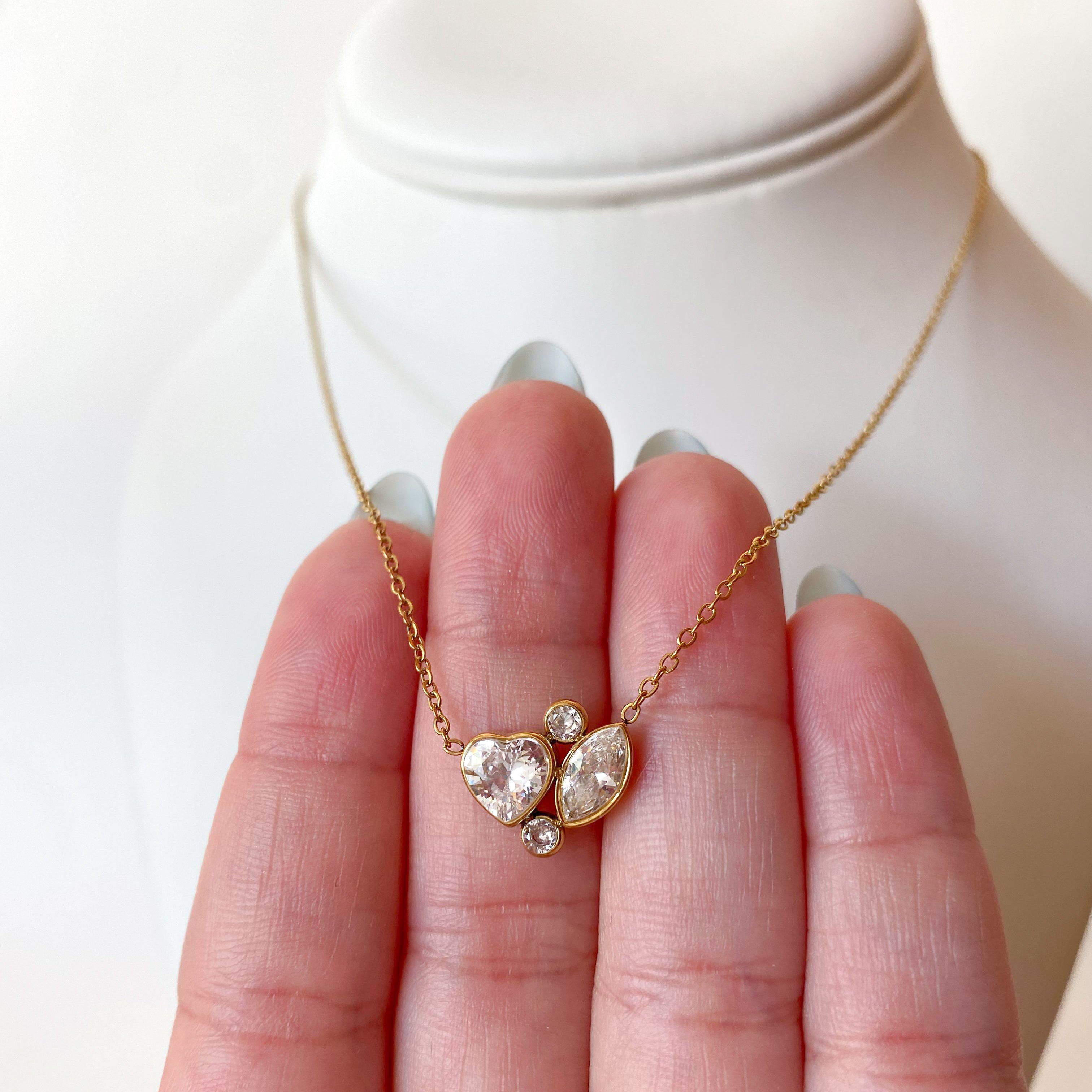 Golden Zircons Heart Style Necklace or Earrings