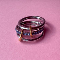 Anillo Silver & Gold con circones azules