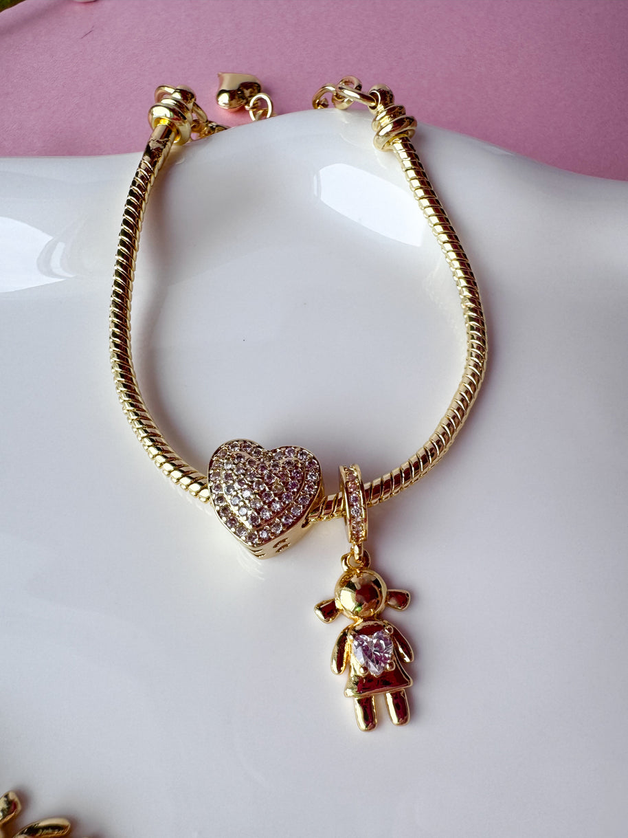 Golden Big Heart Crystal Kids Bracelet