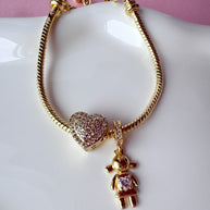 Golden Big Heart Crystal Kids Bracelet