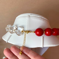 Red & Clear Ceramic Balls and Hearts Pattern Necklace
