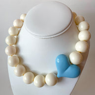 Acrylic White Gumball Bead with Light Blue Heart Necklace
