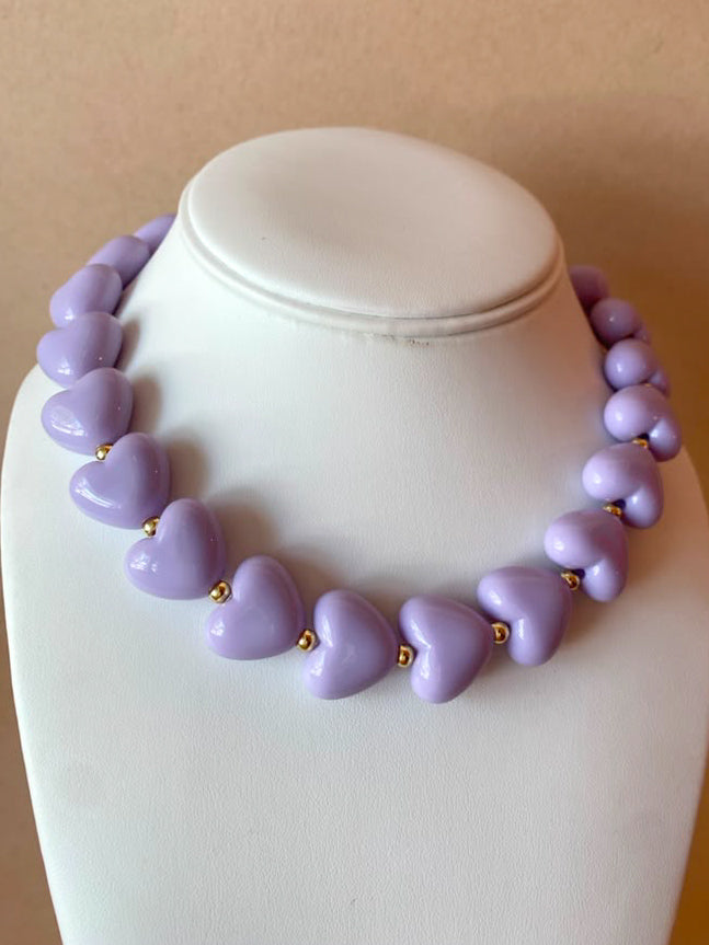 Purple Ceramic Hearts Pattern Necklace
