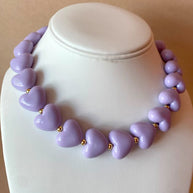 Purple Ceramic Hearts Pattern Necklace