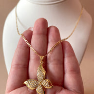 Large Butterfly Crystal Charm Links Pattern Chain Necklace