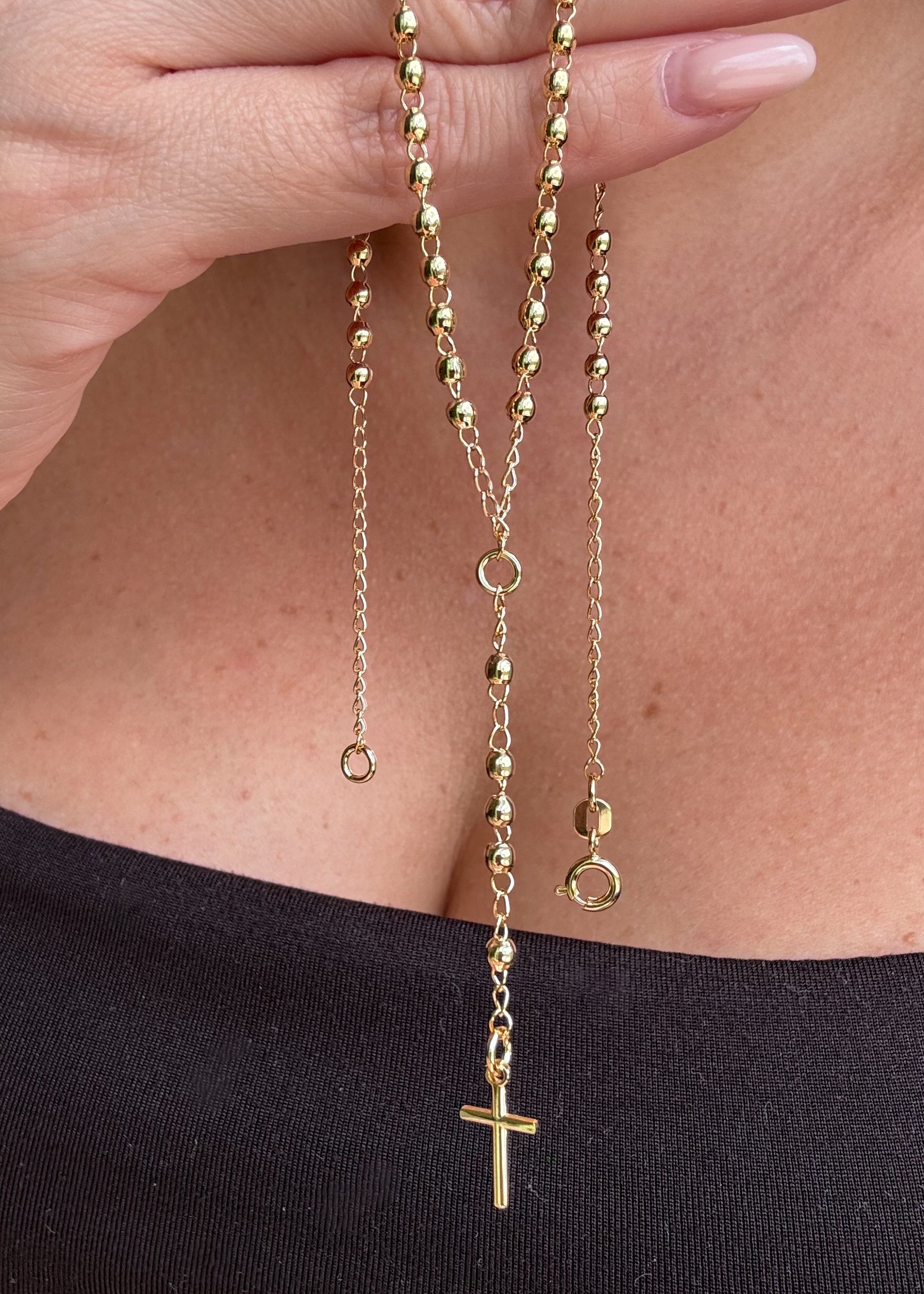 Golden Plain Cross Rosary Necklace