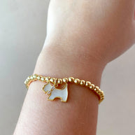 Mother of pearl and Crystal Dogs Charms Golden Elastic Bracelet