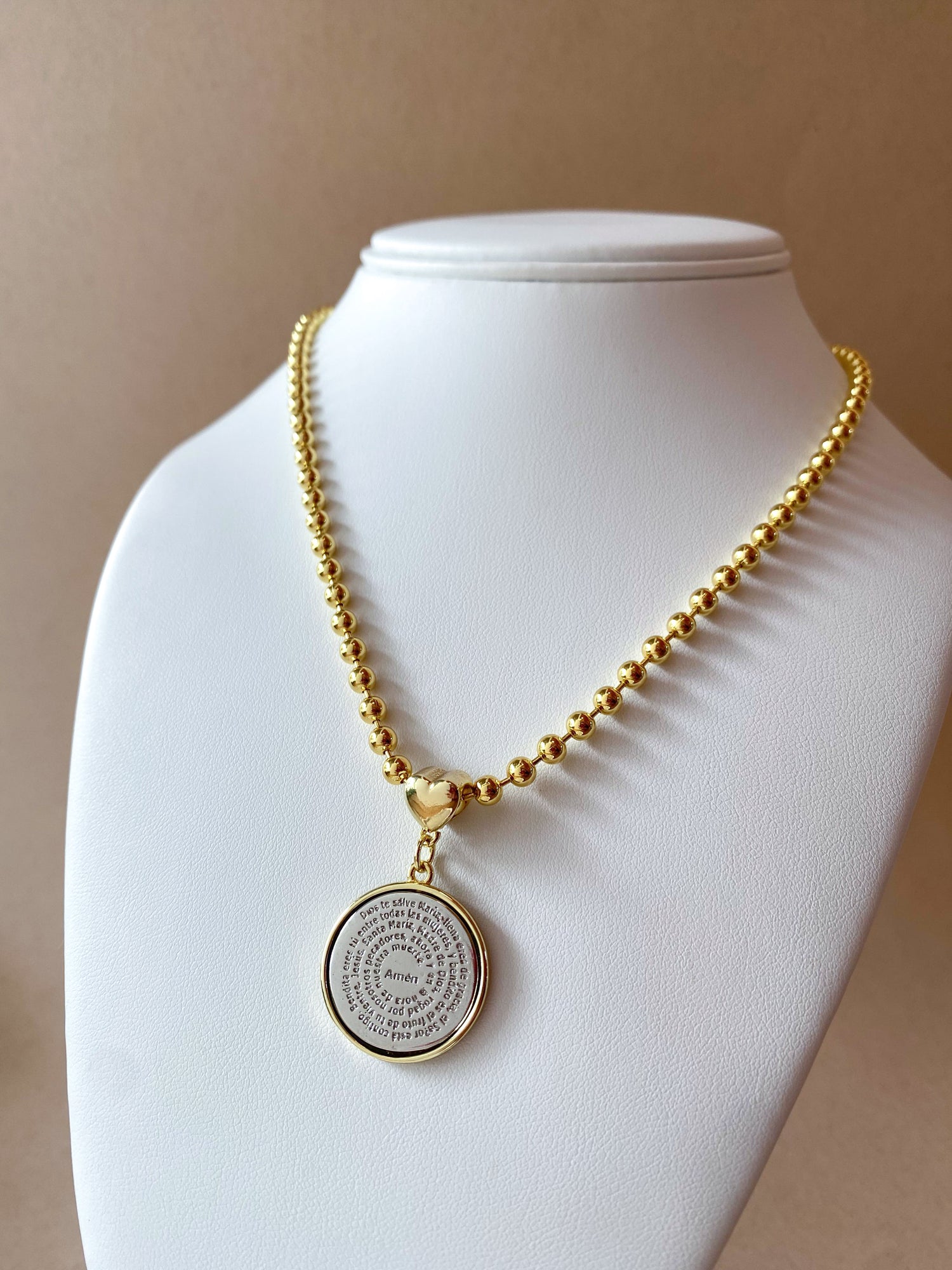 Our Father Silver and Gold Medal Heart Necklace
