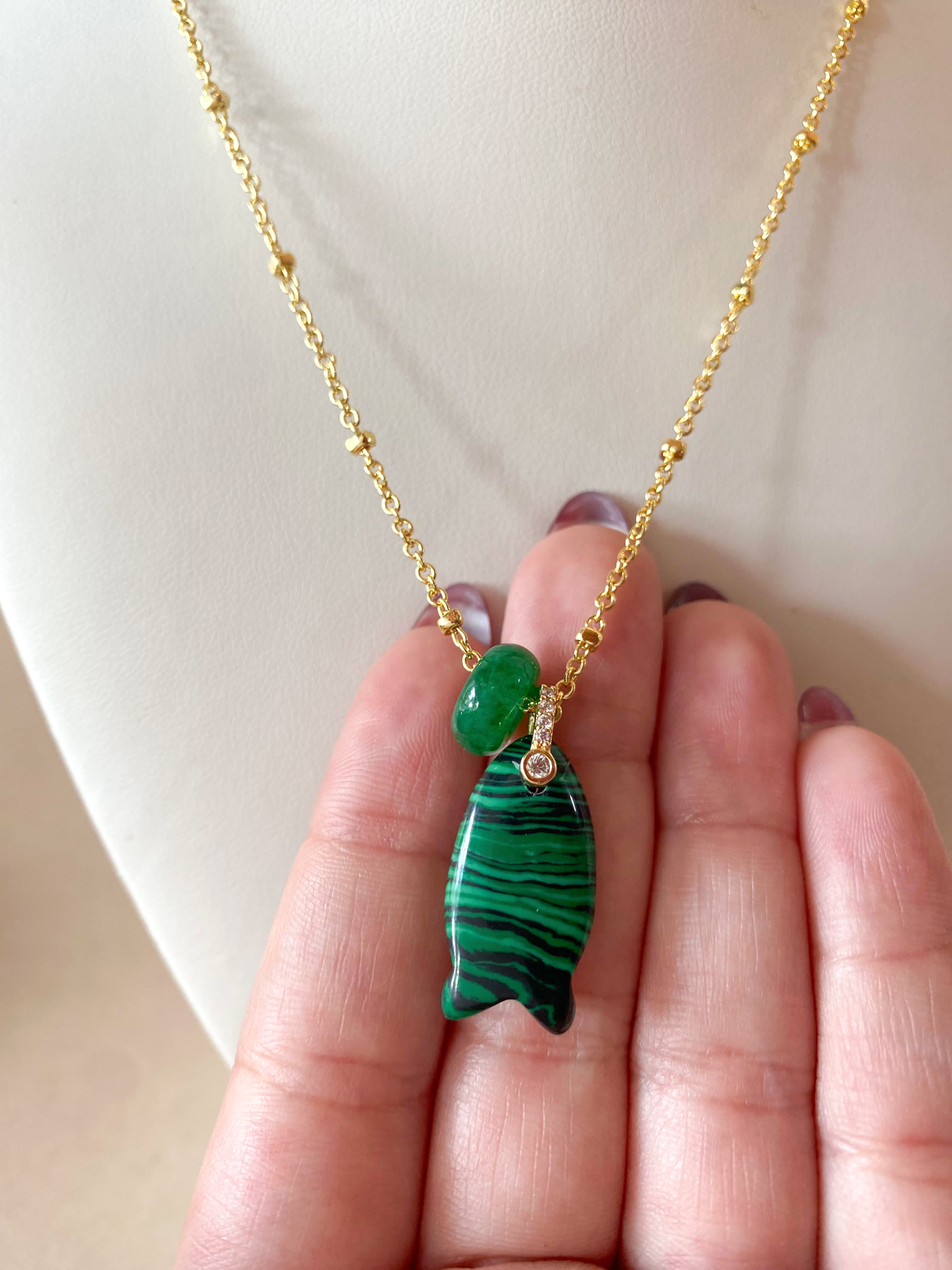 Green Malachite Stone Fish Charm and Turkish Necklace