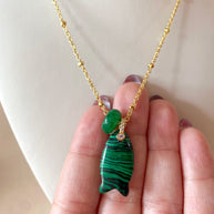 Green Malachite Stone Fish Charm and Turkish Necklace