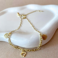3 Charms Heart Golden Interlaced Chain Anklet