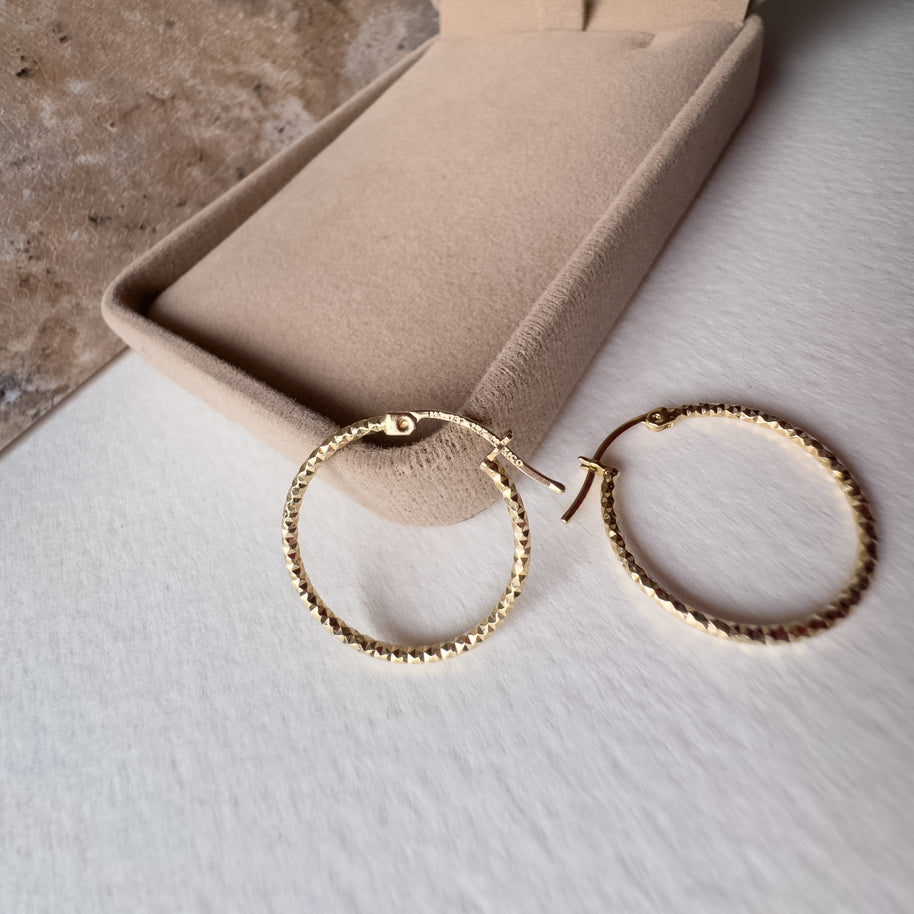 Medium Hammered Hoops 14k Solid Gold Earrings