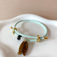 Fish and 2 Turkish Stone Tiger Eye Adjustable Bracelet
