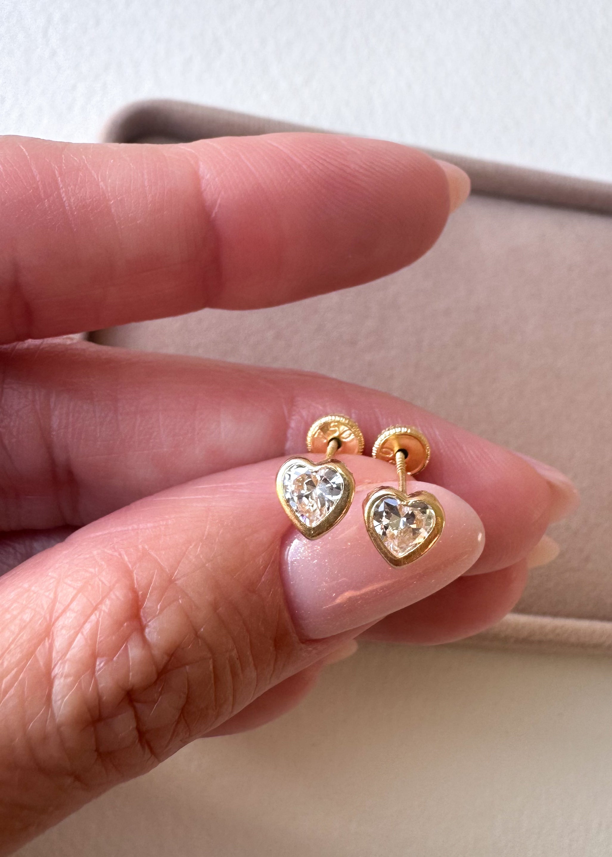 Heart Zircon 18k Solid Gold Earrings