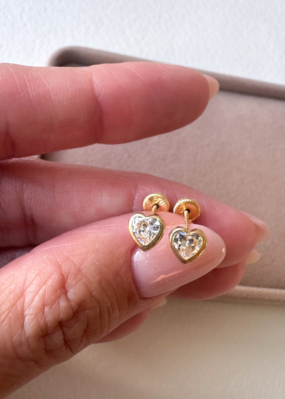 Heart Zircon 18k Solid Gold Earrings