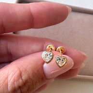 Heart Zircon 18k Solid Gold Earrings