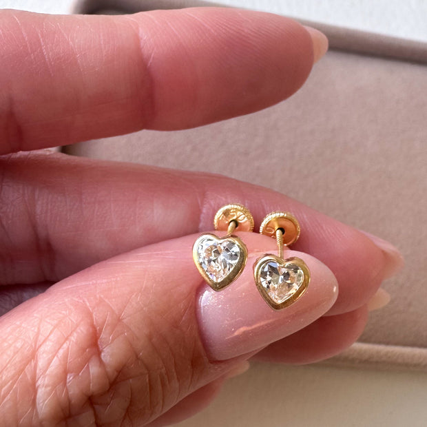 Heart Zircon 18k Solid Gold Earrings