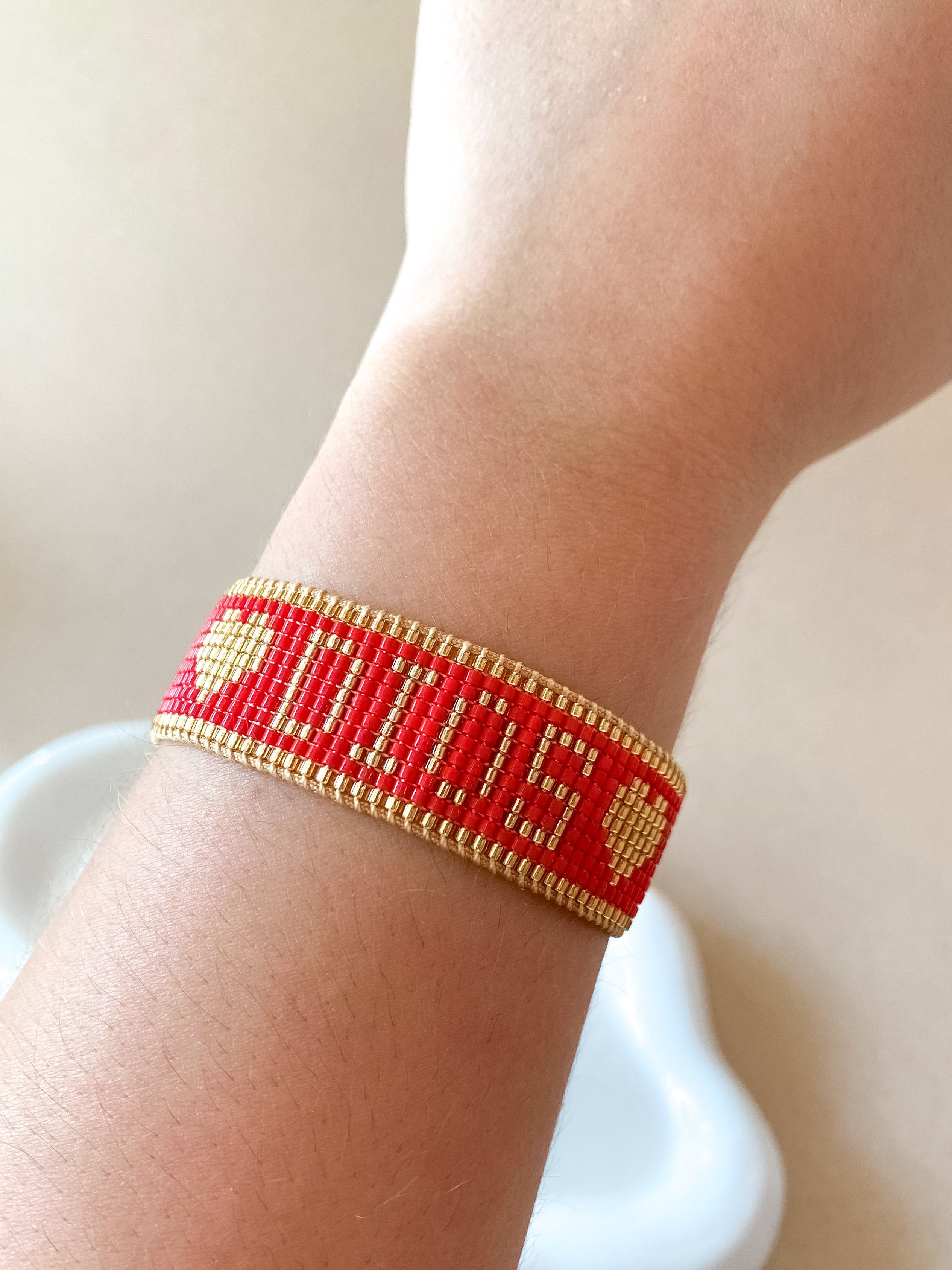 Jesus & God Red, Gold and Blue Miyuki Handmade Adjustable Bracelet