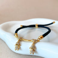 2 Shiny Girls and Heart Black Adjustable Bracelet