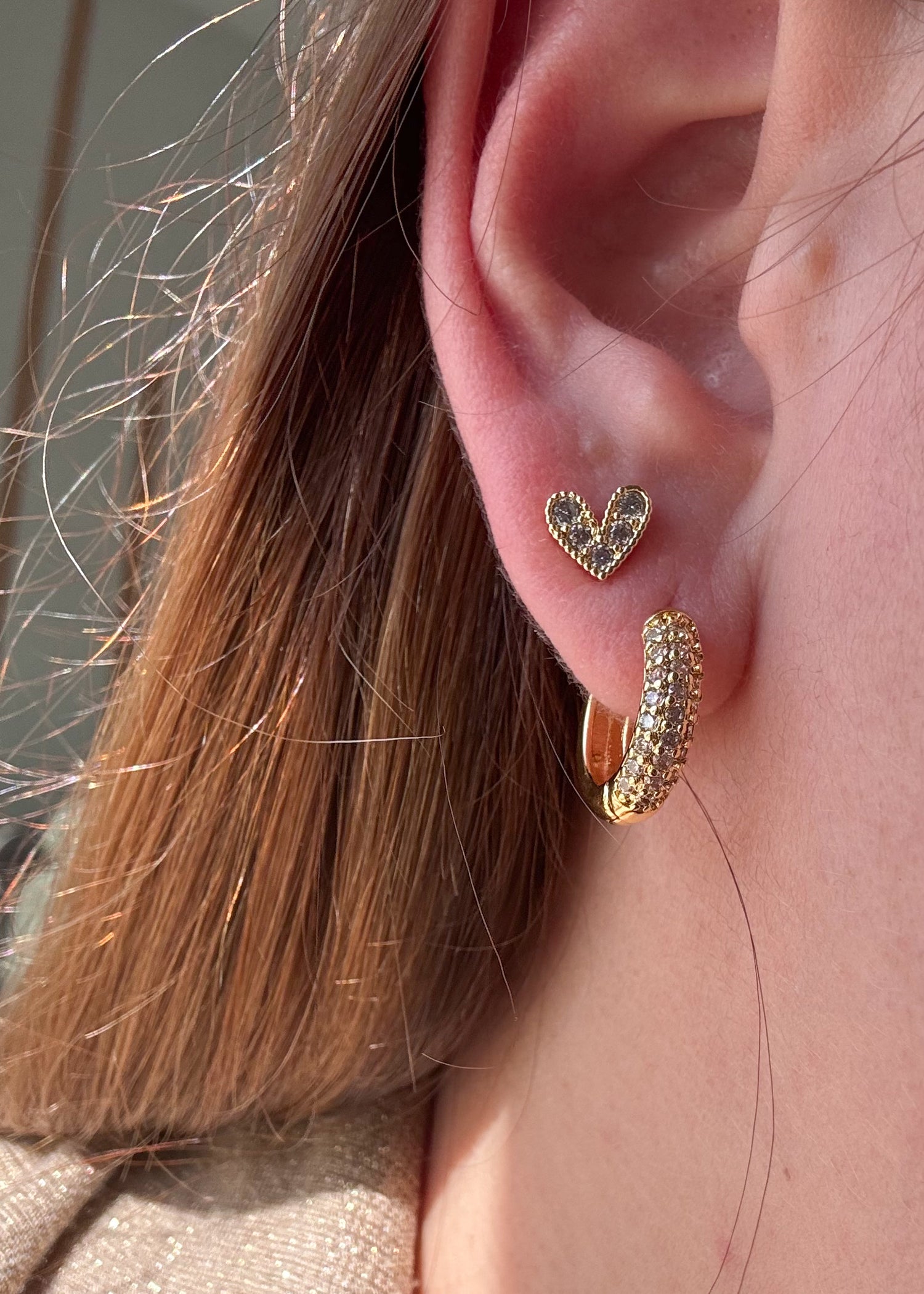 Shiny Golden Hoops & Little Heart Shape Earrings