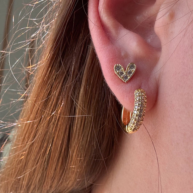 Shiny Golden Hoops & Little Heart Shape Earrings