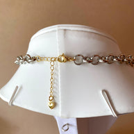 Silver and Gold Links Style Evil Eye, Horn and Turkish Stone Necklace