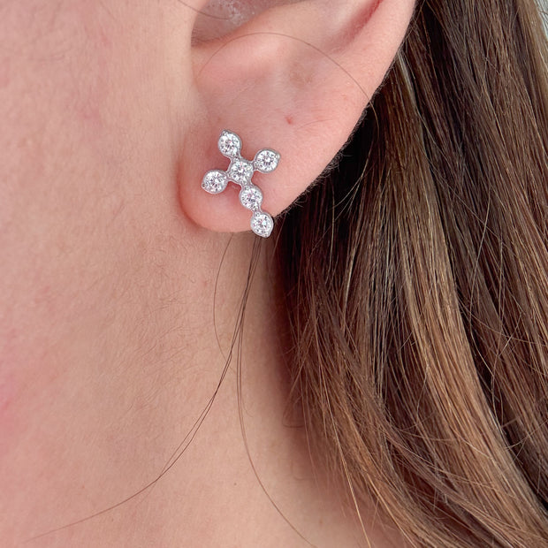 Silver Crystal Cross Earrings