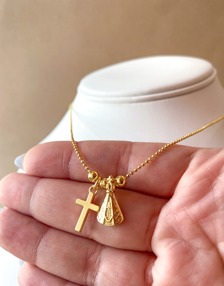 Little Virgin of the Valley and Cross Adjustable Necklace