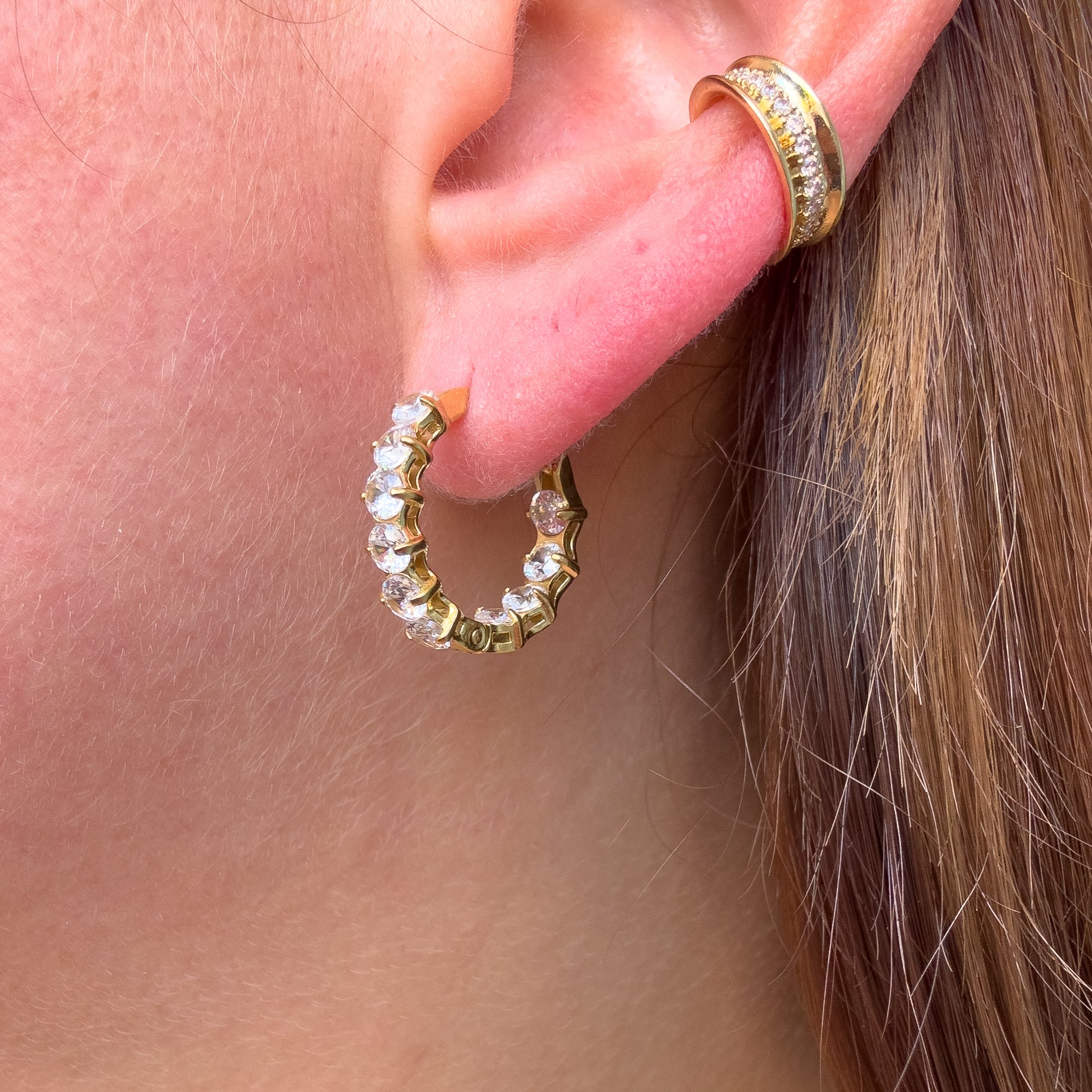 Golden Steel Double Zircon Hoops