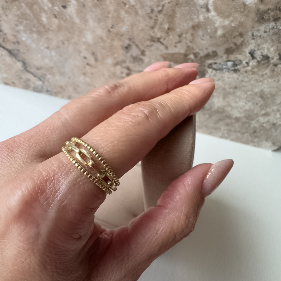 Beaded Links Italy Triple 18k Solid Gold Ring