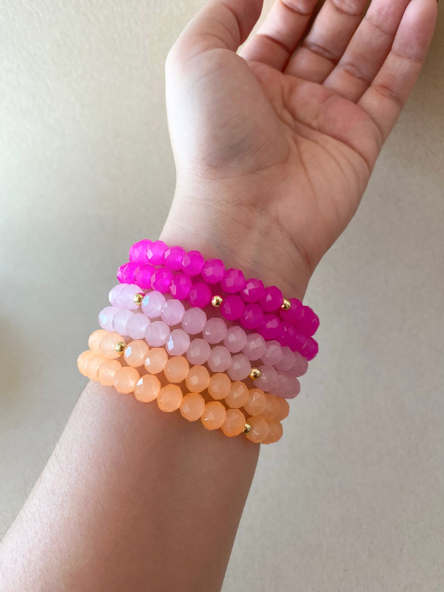 Rosary Style Pink and Orange Crystals Bracelets