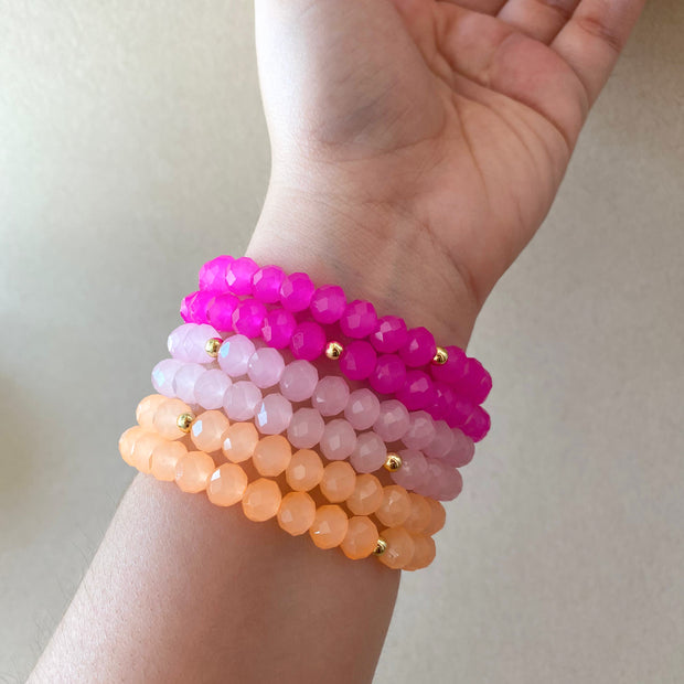 Rosary Style Pink and Orange Crystals Bracelets
