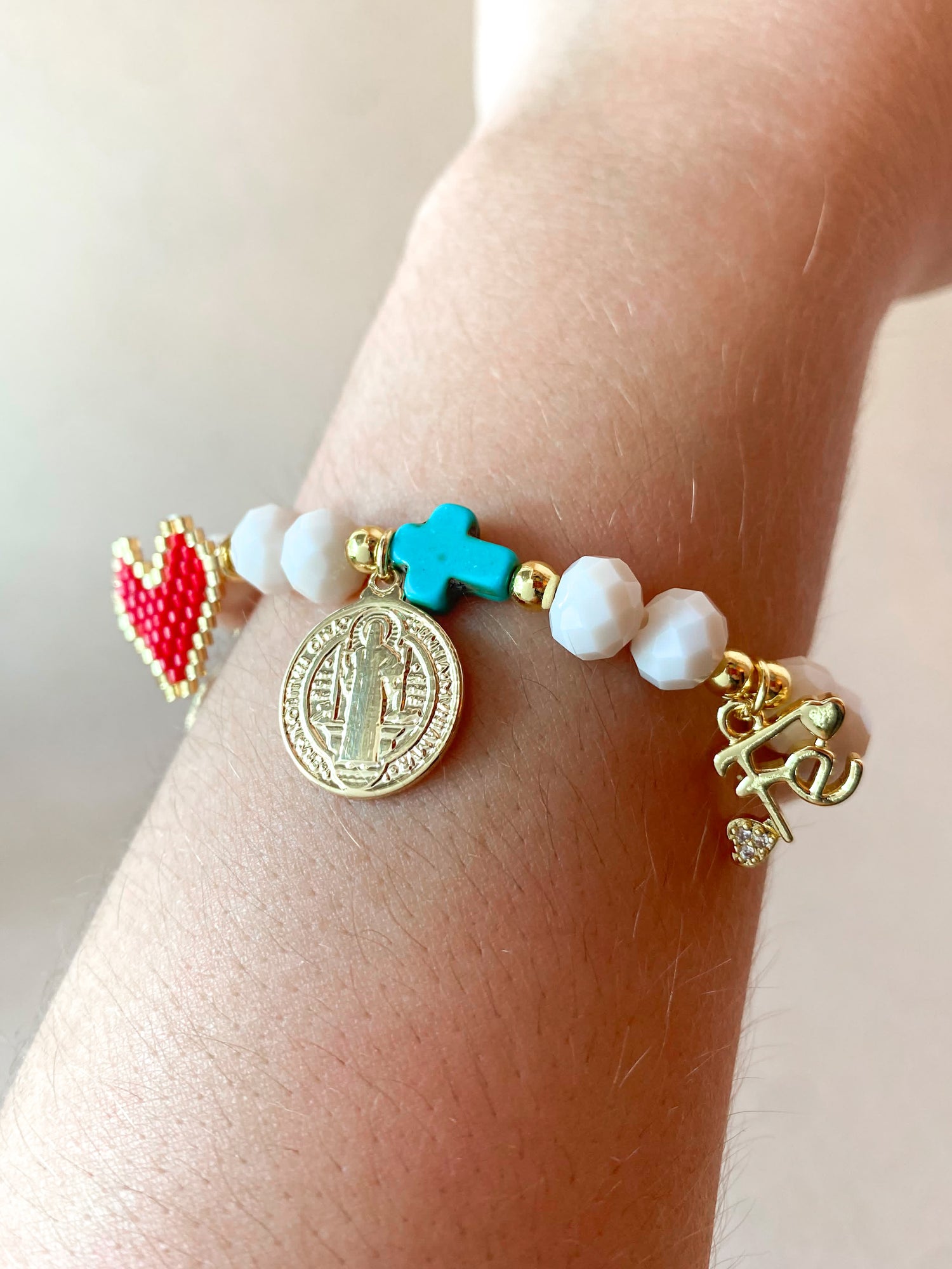 St Benedict, Our father and more Religious Charms Bracelet
