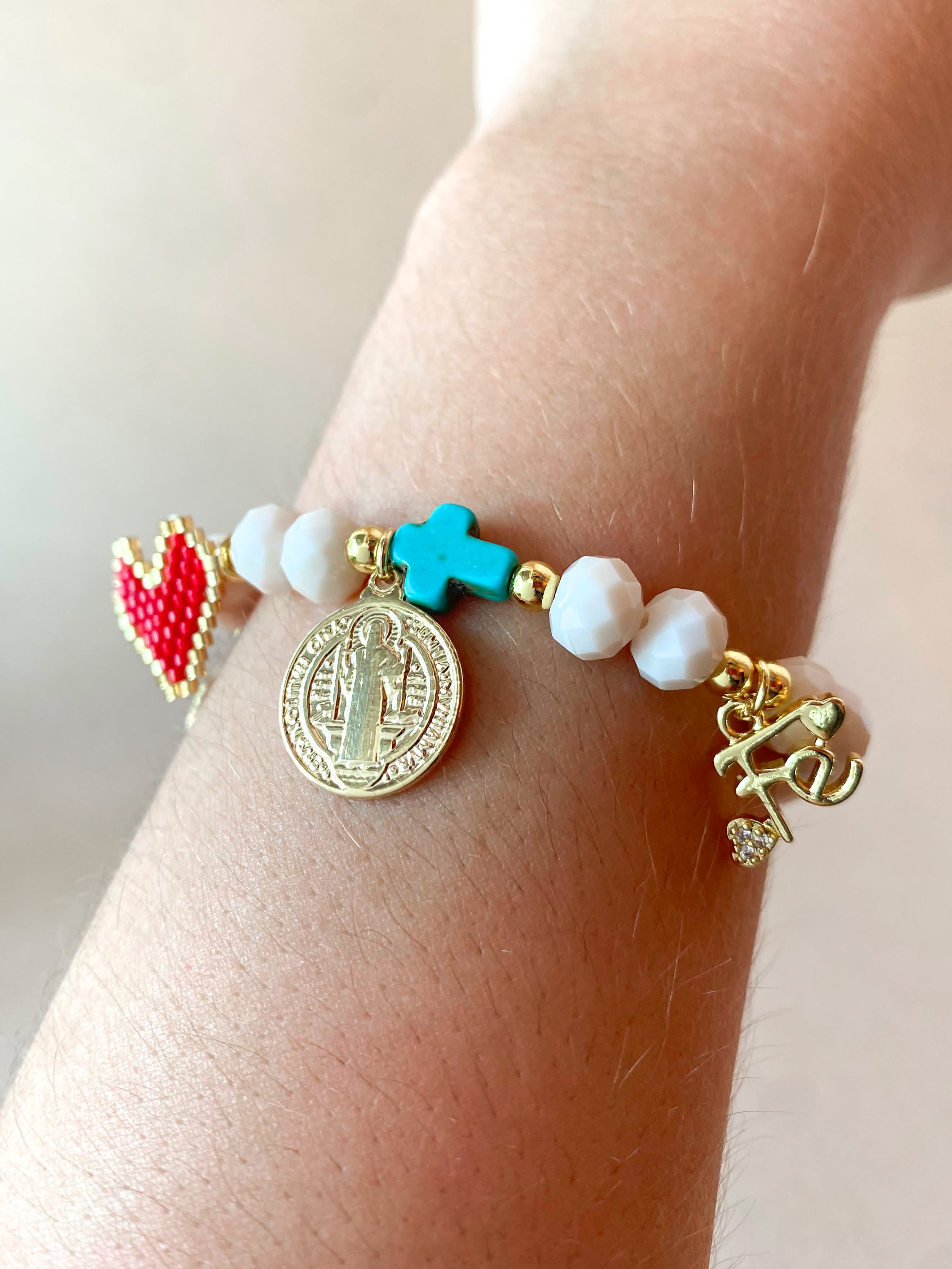 St Benedict, Our father and more Religious Charms Bracelet