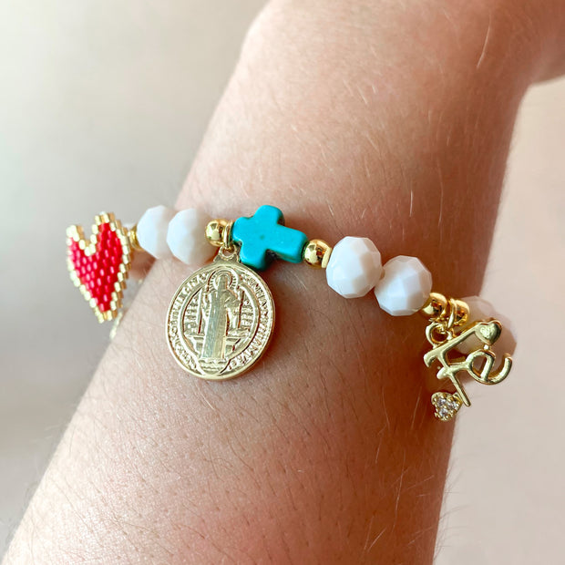 St Benedict, Our father and more Religious Charms Bracelet
