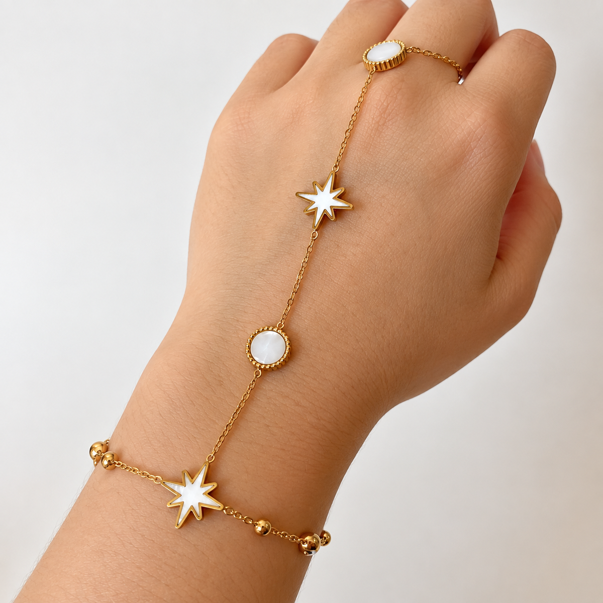 White Star and Circular Steel Bracelet-Ring