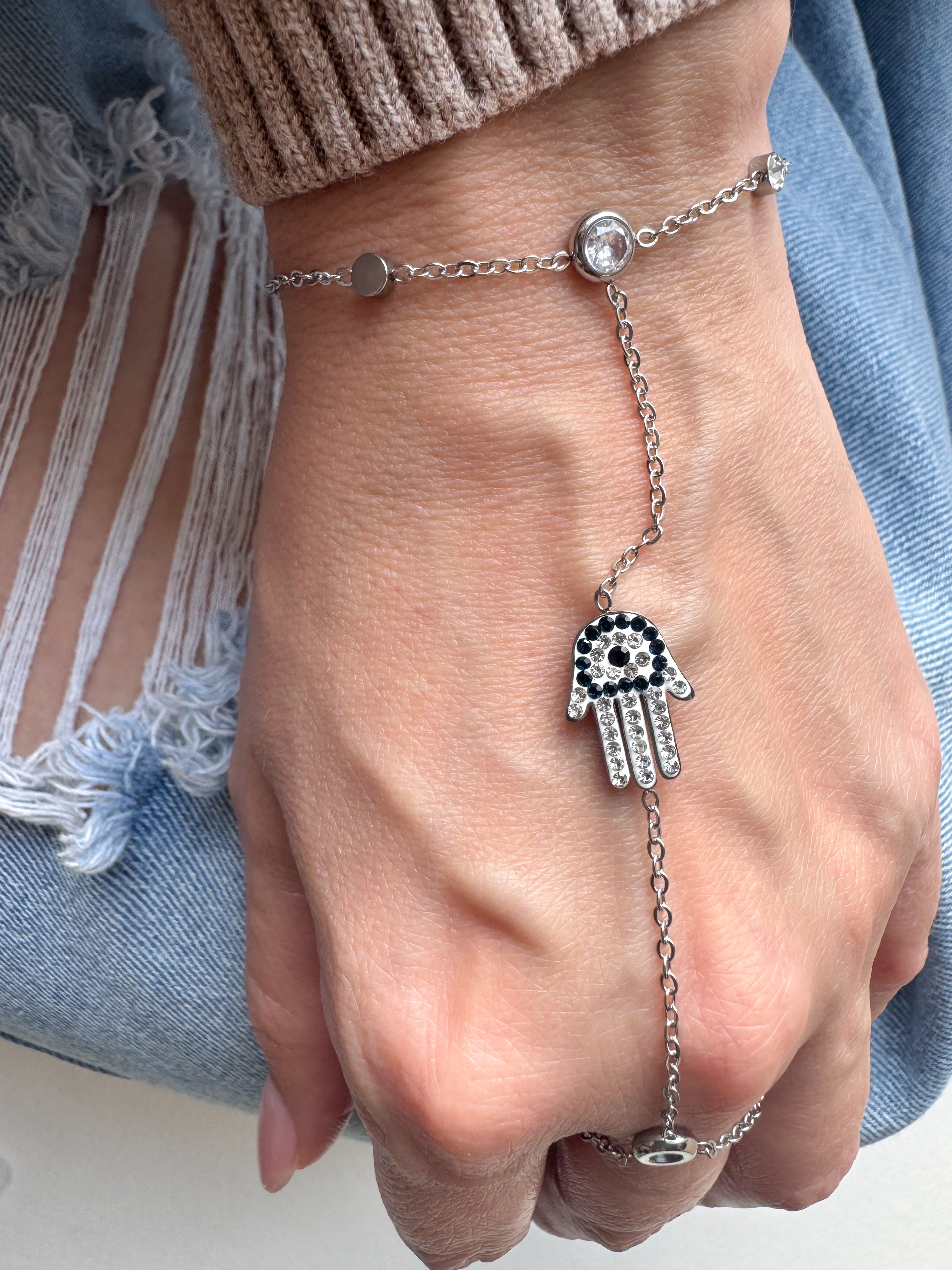 Silver Ring & Bracelet Hamsa Charm