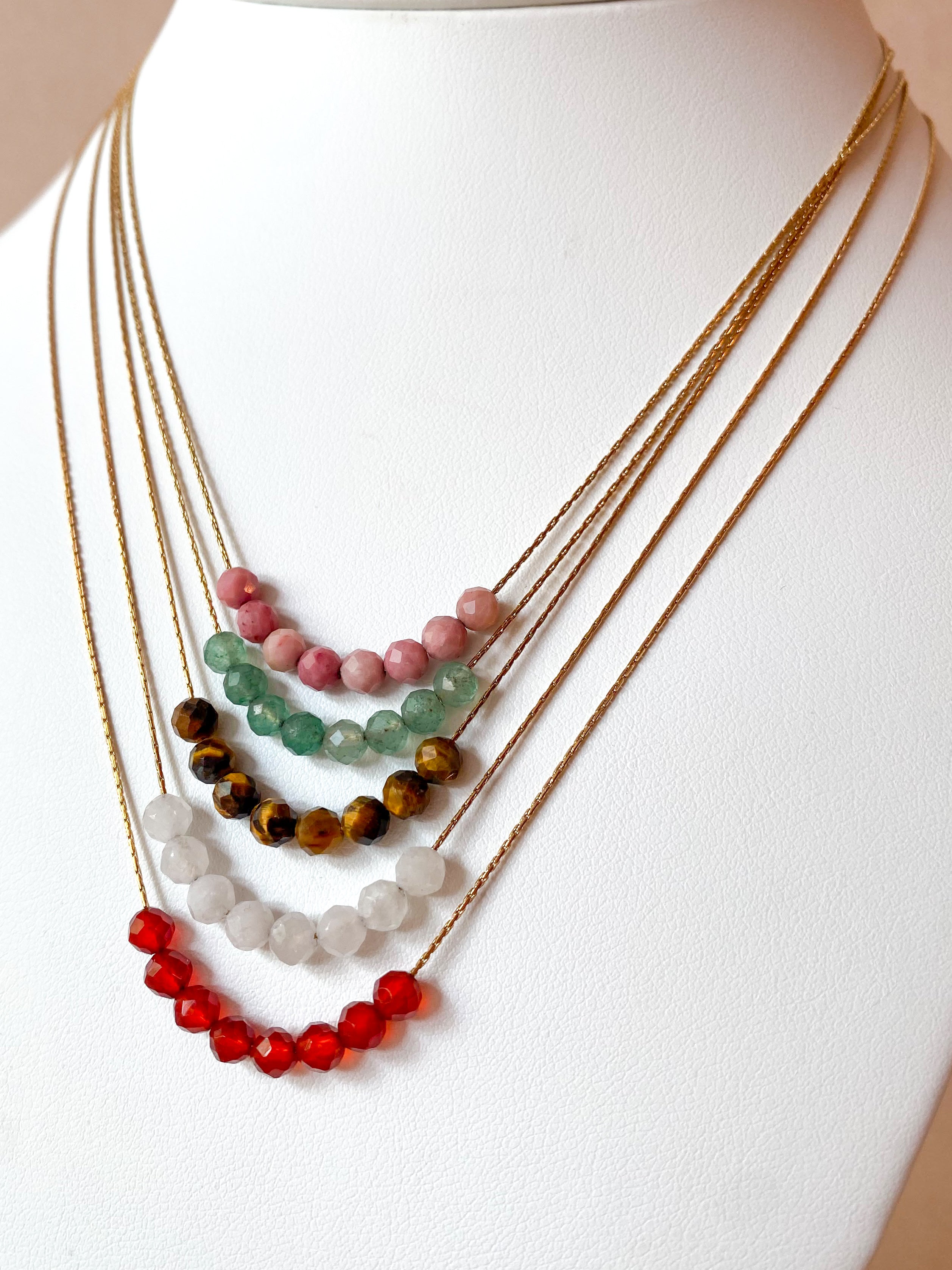 Multicolor Crystal Beads Thin Steel Necklaces