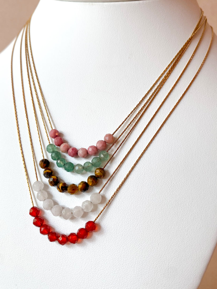 Multicolor Crystal Beads Thin Steel Necklaces