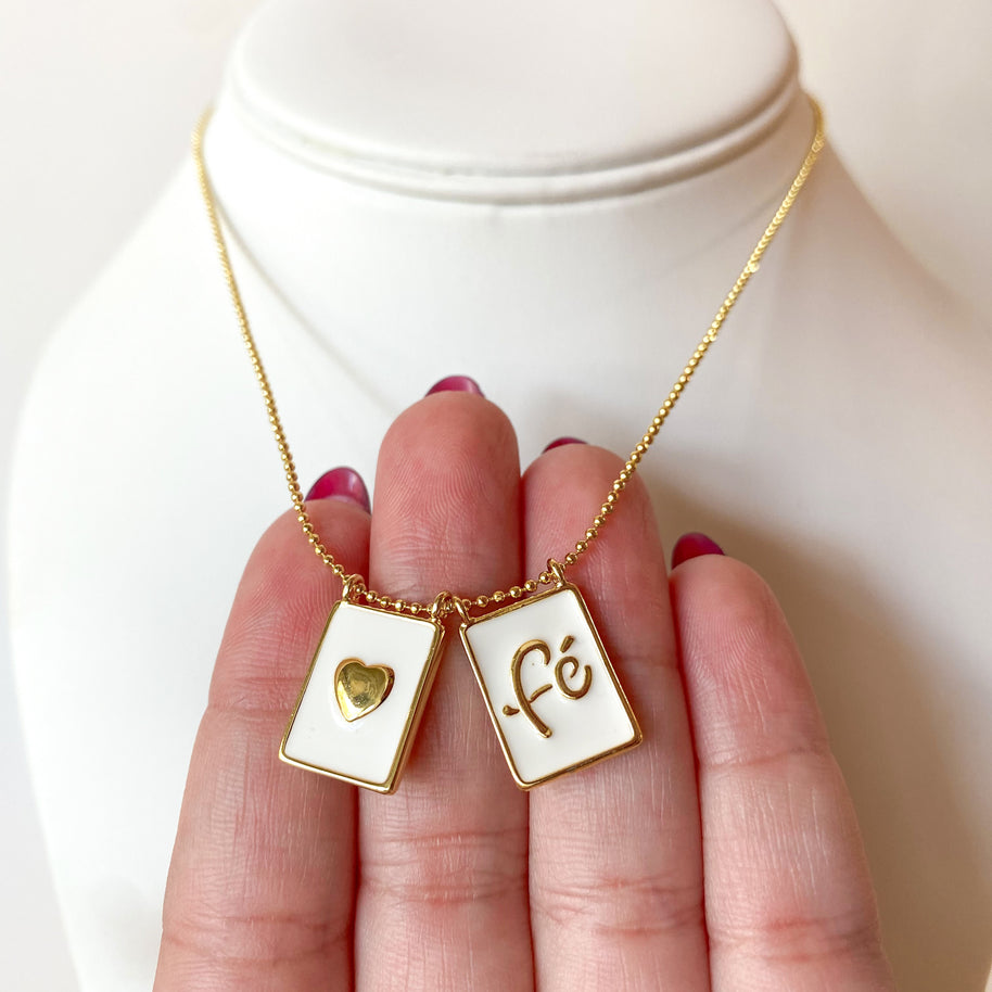 White Faith and Heart Adjustable Scapular Necklace