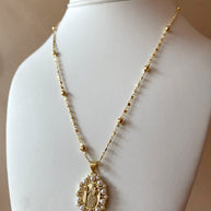 Divina Pastora Virgin Pearls Oval Medal Necklace