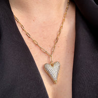 Shiny Zirconia Heart Paper Clip Necklace