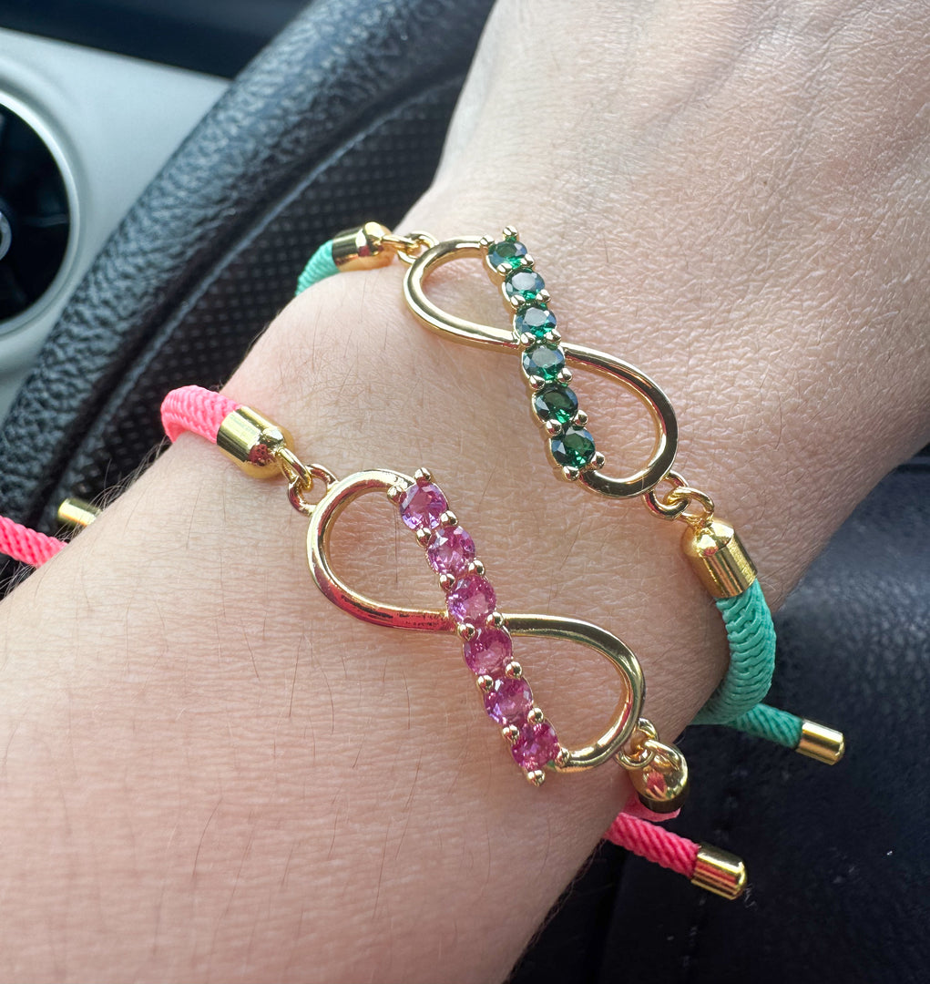 Pulseras Ajustables de Infinito Verde y Rosada