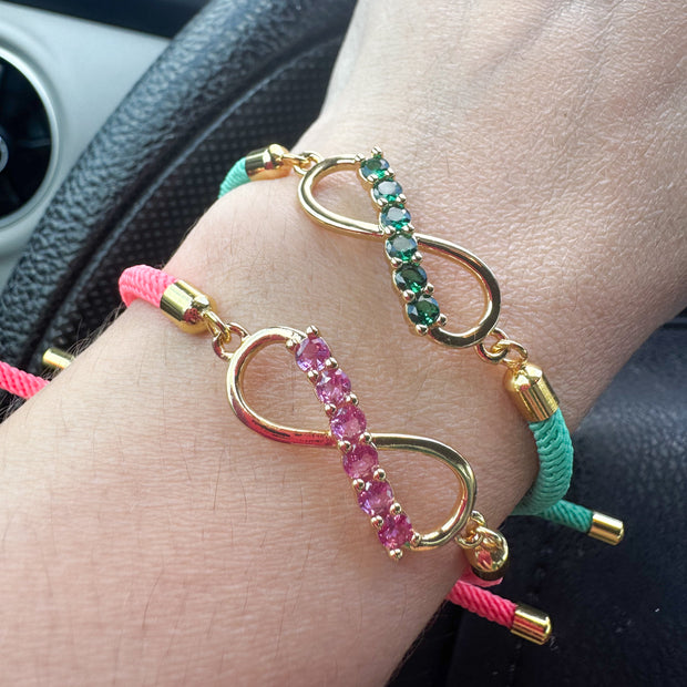 Pulseras Ajustables de Infinito Verde y Rosada