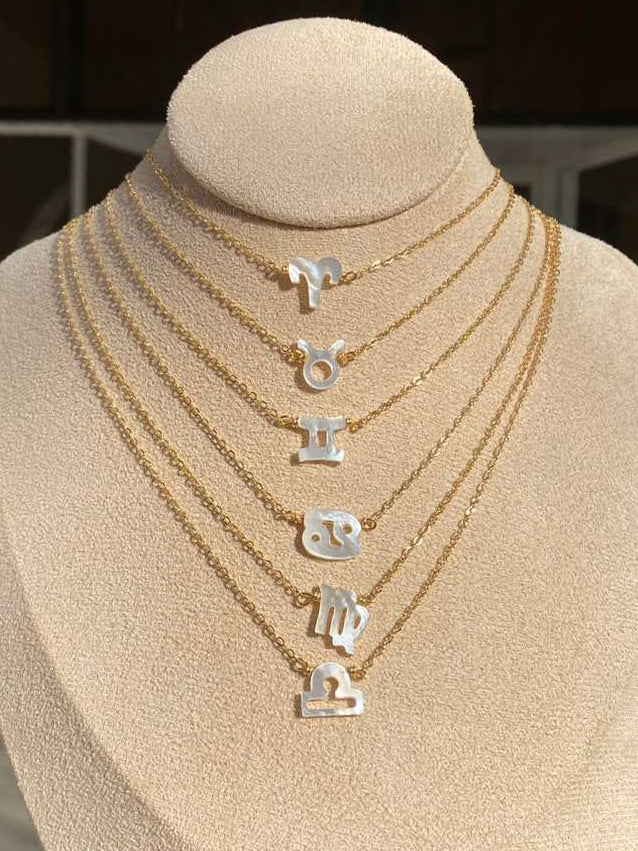 Zodiac Signs in Mother Of Pearl Charms Necklace