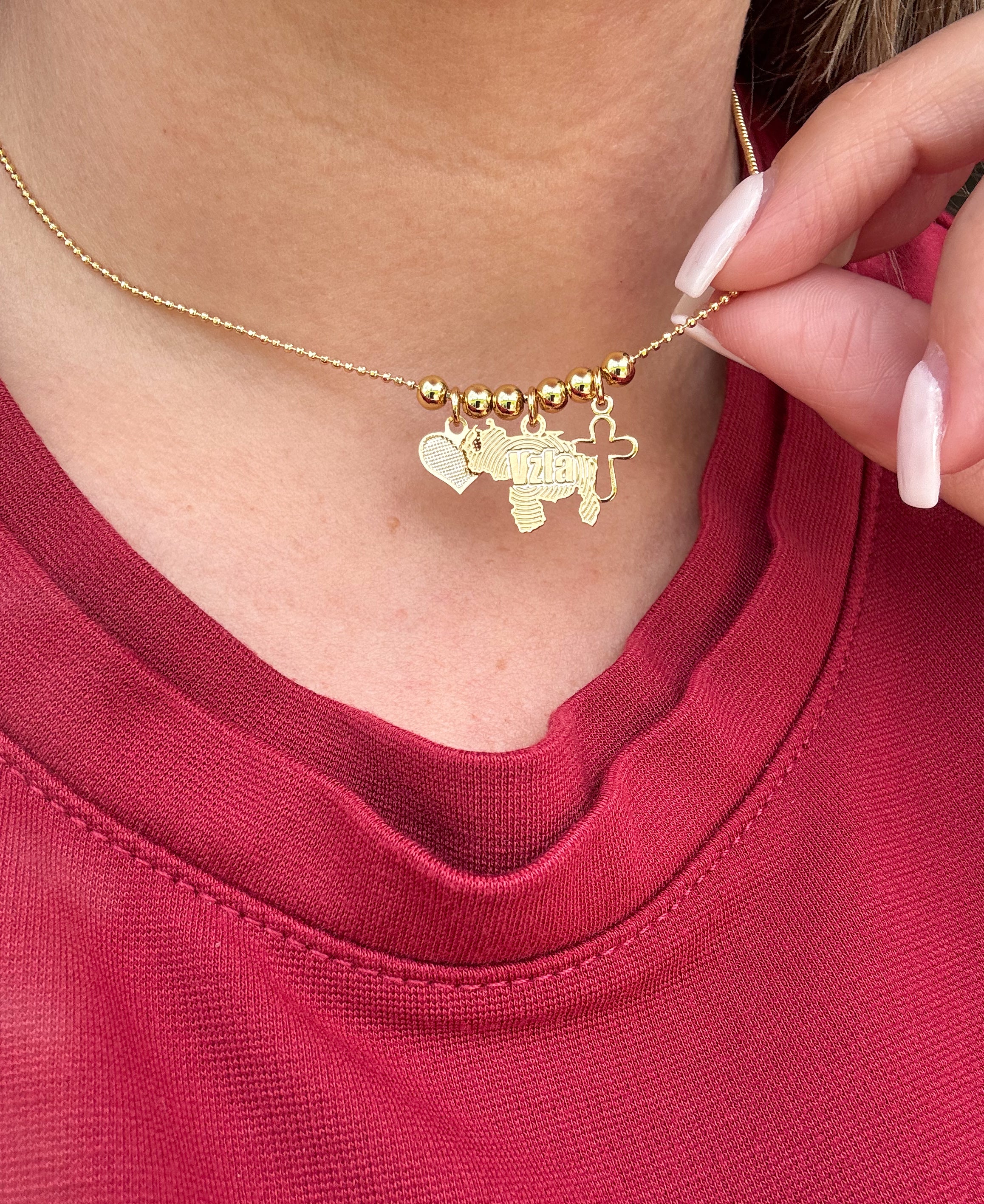 Map Venezuela + Heart + Cross Necklace