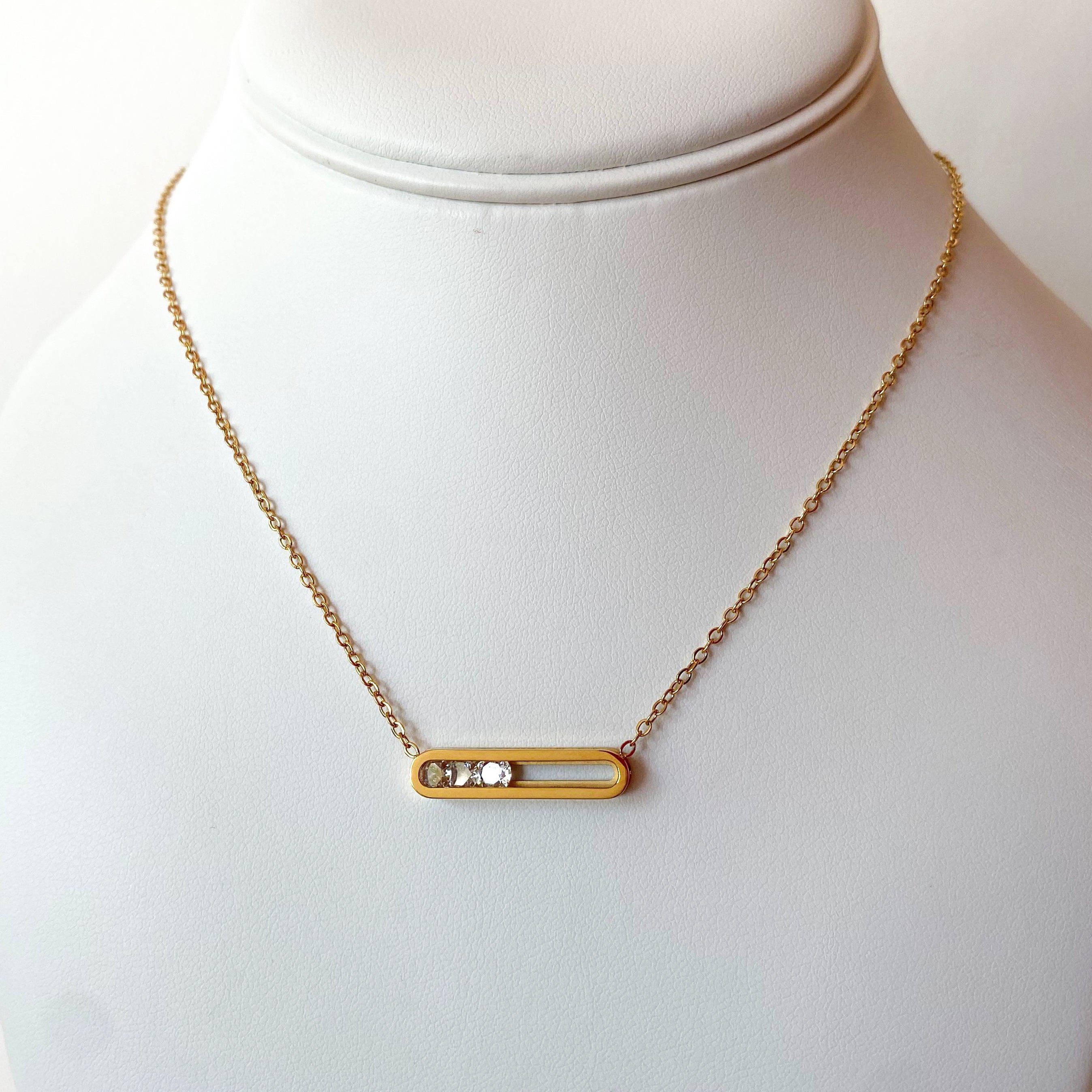 Moving Zircon Bar Steel Necklace