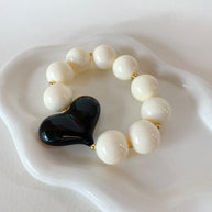 Acrylic White Gumball Bead with Black Heart Bracelet