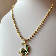 Heart and Moon Green Necklace