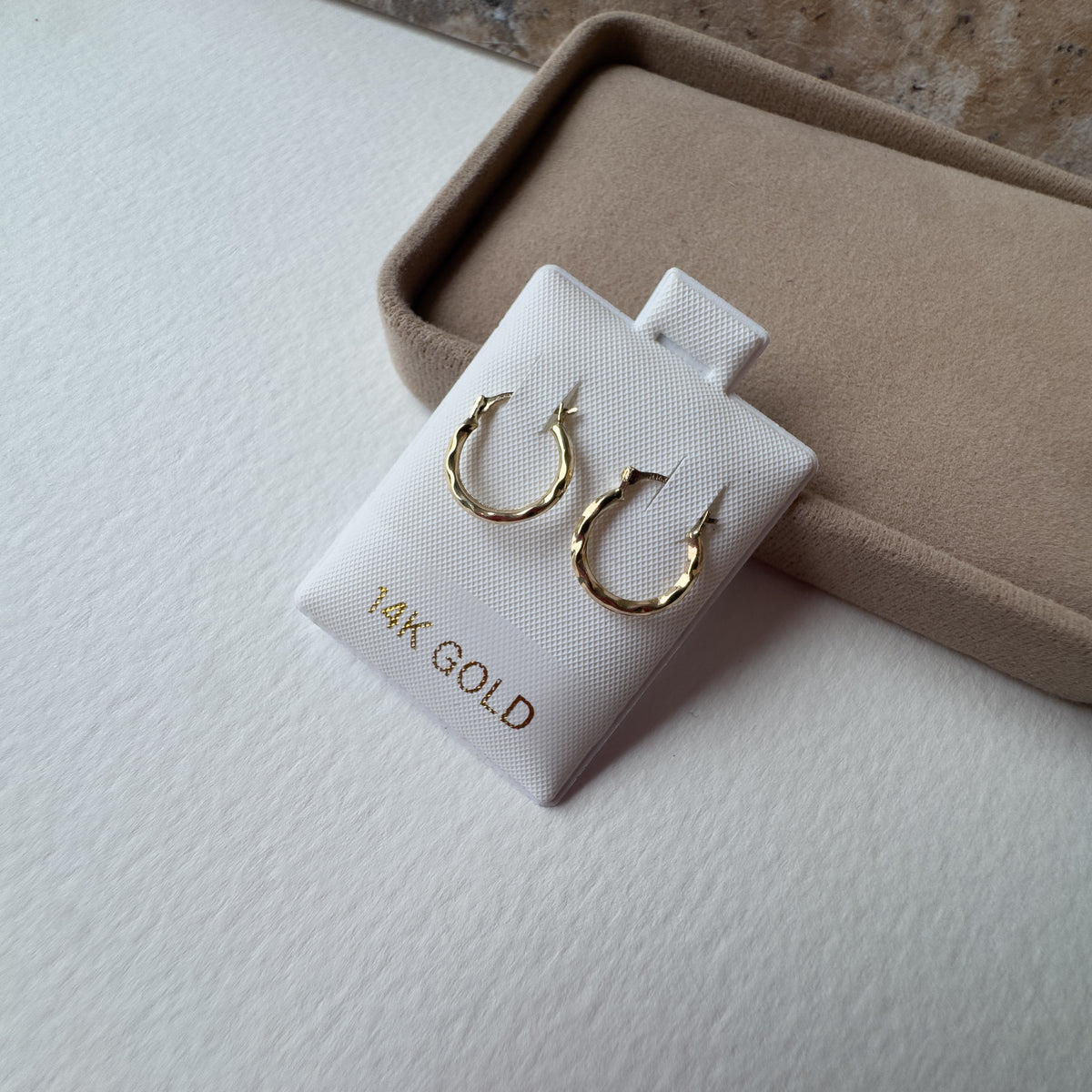 Mini Wave Hoops 14K Solid Gold Earrings